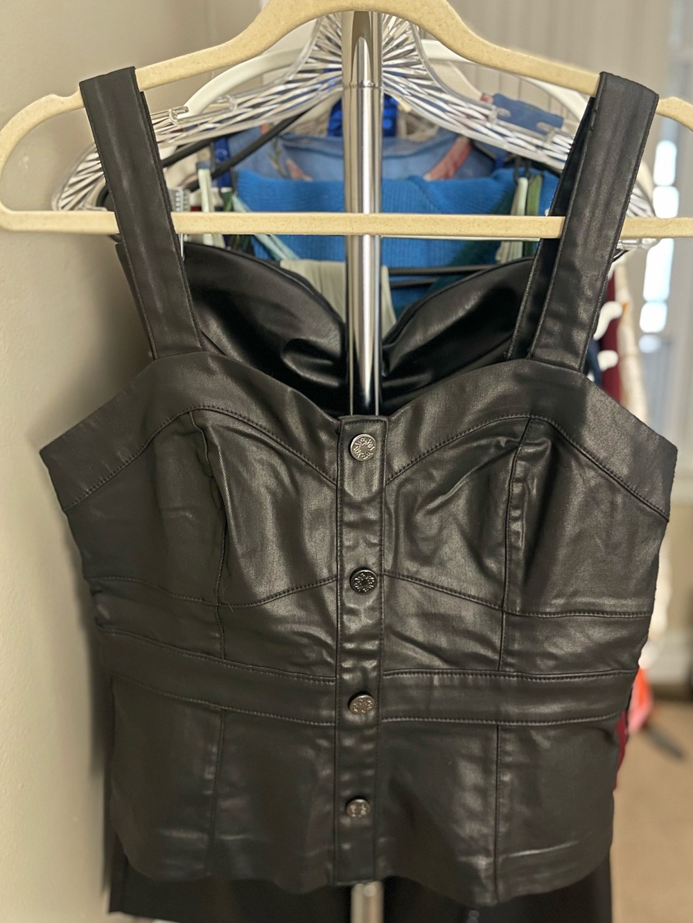WHBM- Black Faux Leather Top
